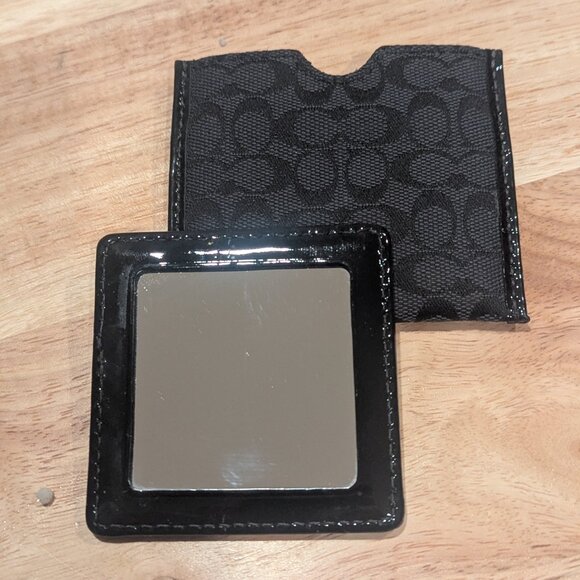 Coach Black Signature Logo Fabric Double Sided Compact Mirror - Picture 2 of 4